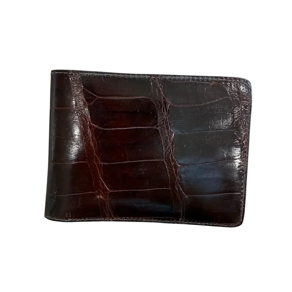 Tex Tan Mens Real Alligator Leather Bifold Wallet Brown Exotic Hideaway Pocket